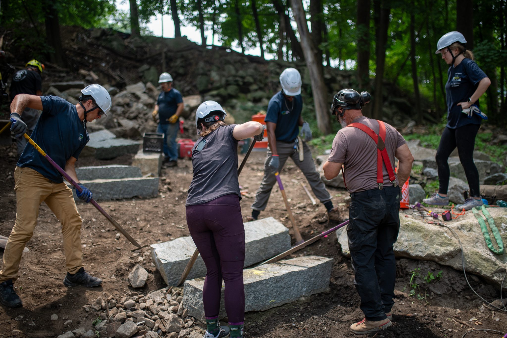 Bars and picks keep moving as the steps near the top.