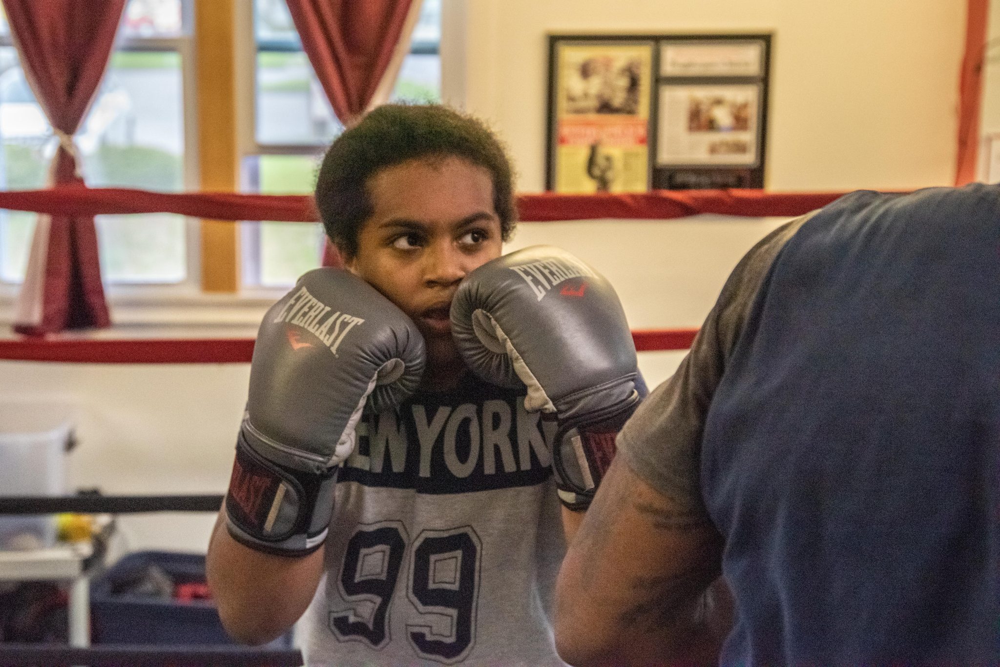Gloves up and eyes over them.