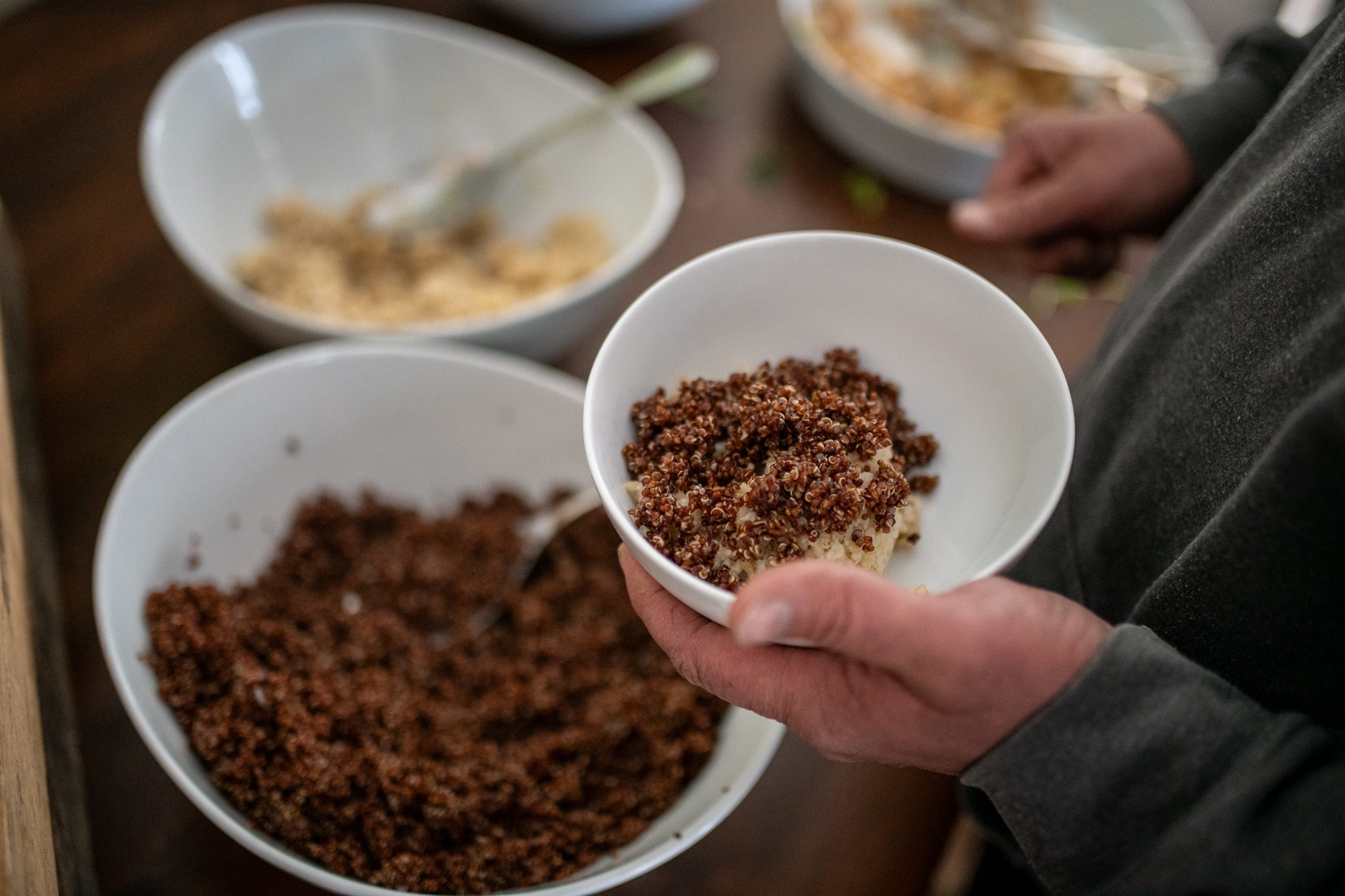 Bowls of grain passed around the table.