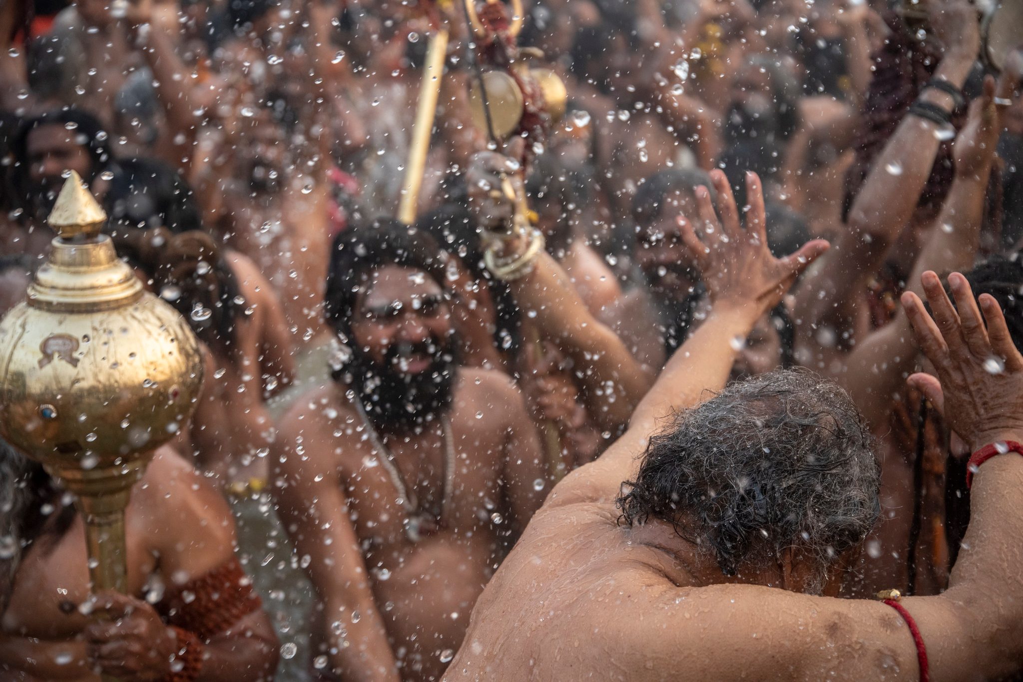 A frenzy of Naga Sadhu’s celebrate Shahi Snan at Sangam, the confluence of three holy rivers.